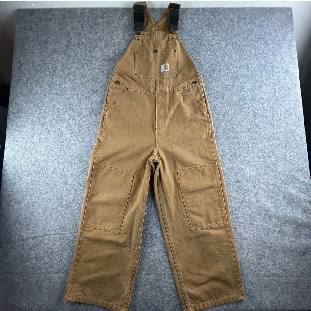 Carhartt Youth boys Brown Canvas Bib Double Knee Workwear Overalls Size 10